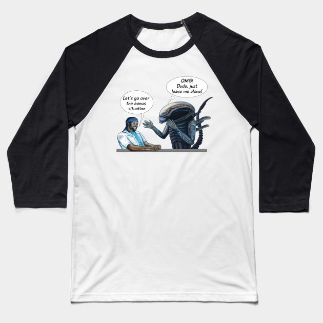 Xenomorph and Parker. Alien (1979) parody print Baseball T-Shirt by SPACE ART & NATURE SHIRTS 